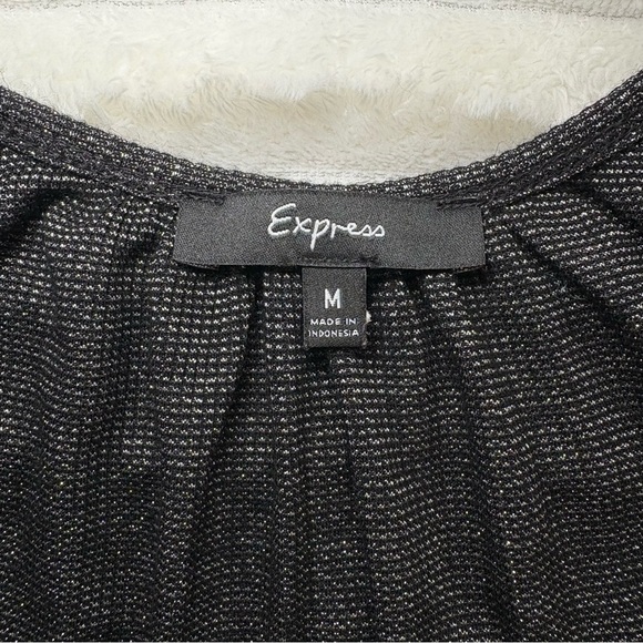 Express Fitted Ruched Black Shimmer Sleeveless Blouse Tank Top Medium - Picture 3 of 6
